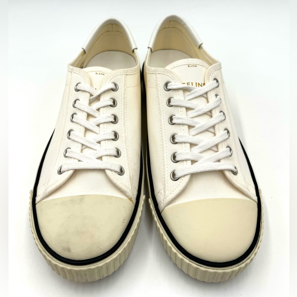 CELINE Hedi Slimane white canvas cream rubber toe cap low top sneaker - Picture 3 of 7